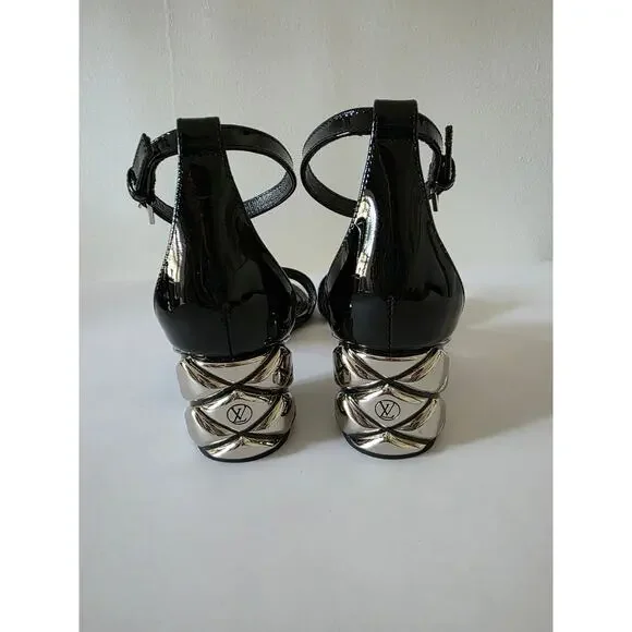 Louis Vuitton Black Patent Leather Silver-tone Sandals 36 sz - Picture 9 of 16